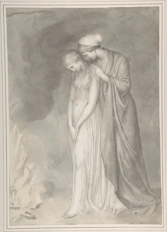 Two women grieving Wall Art by John Flaxman - High-Resolution Digital Print