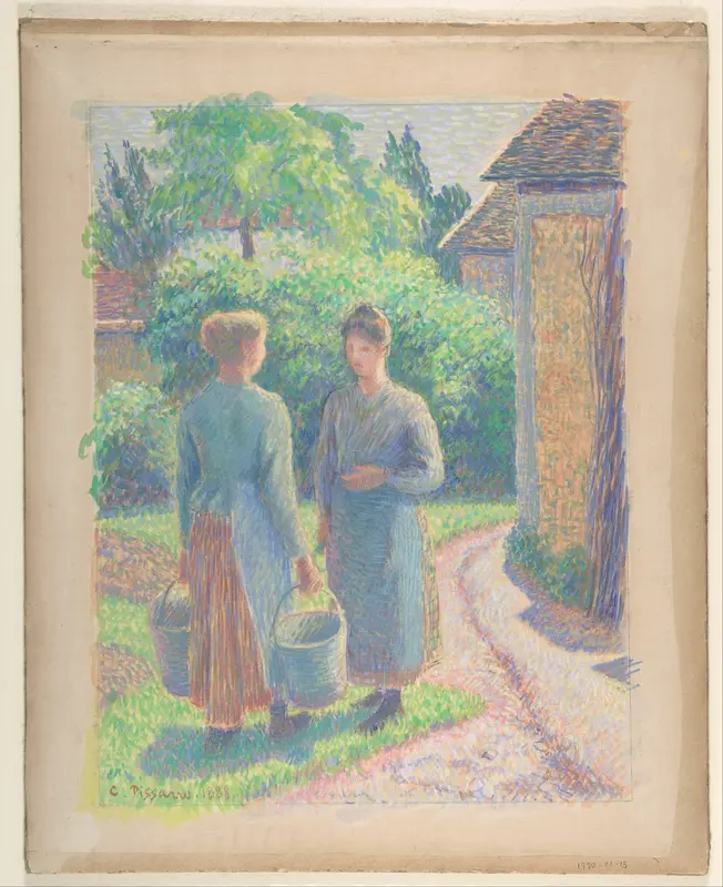 Two Women in a Garden Wall Art by Camille Pissarro - High-Resolution Digital Print