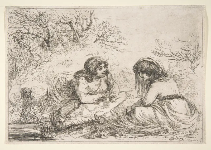 Two Women in a Landscape Wall Art by Baron Dominique Vivant Denon - High-Resolution Digital Print