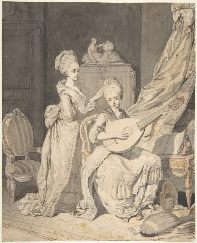 Two Women in an Elegant Interior: a Singer Accompanied by a Lutenist Wall Art by Pierre Alexandre Wille - High-Resolution Digital Print