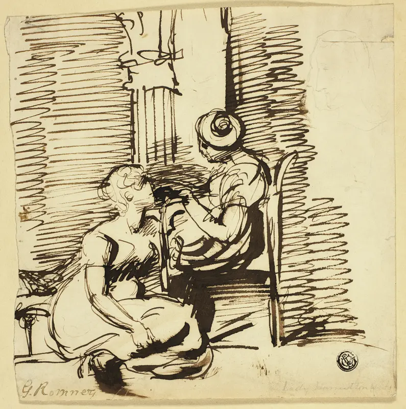 Two Women in Interior Wall Art by George Romney - High-Resolution Digital Print