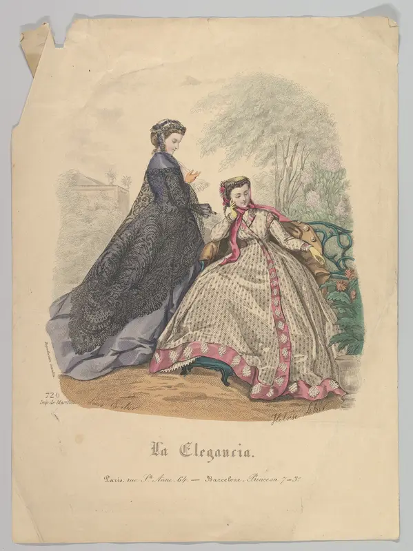Two Women Outdoors, No. 720, from "La Elegancia" Wall Art by Hélöise Leloir - High-Resolution Digital Print