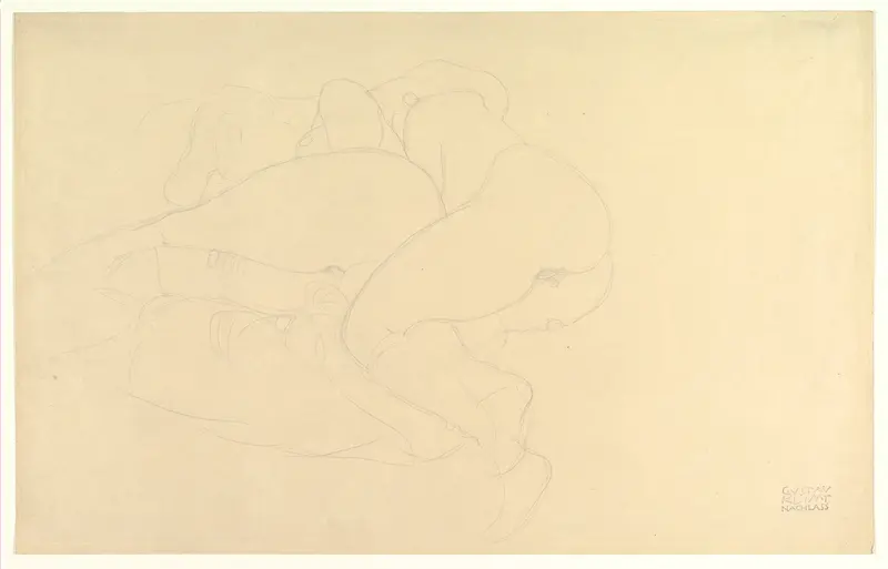 Two Women Reclining Wall Art by Gustav Klimt - High-Resolution Digital Print