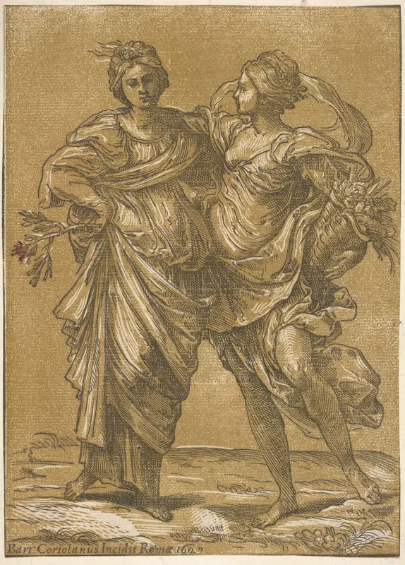 Two women representing the alliance of Peace and Abundance Wall Art by Bartolomeo Coriolano - High-Resolution Digital Print