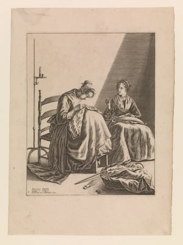 Two Women Sewing, Plate 1 from "Five Feminine Occupations" Wall Art by Geertruydt Roghman - High-Resolution Digital Print