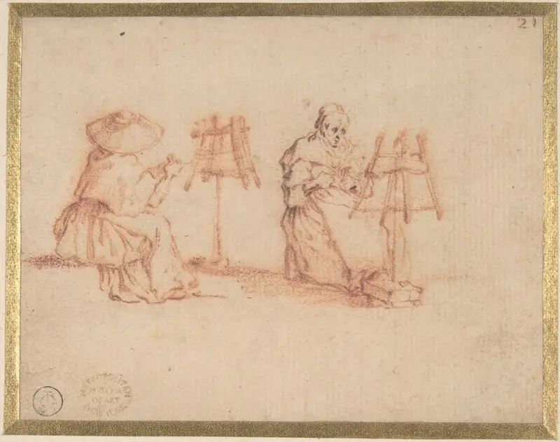 Two Women Winding Yarn Wall Art by Jacques Callot - High-Resolution Digital Print