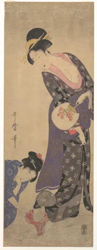 Two Women with a Baby who is Playing on the Floor