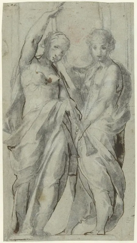 Two Women with Trumpets Wall Art by Giulio Cesare Procaccini - High-Resolution Digital Print