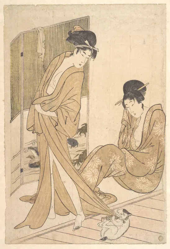 Two Young Women Wrapped in Yukata After a Bath