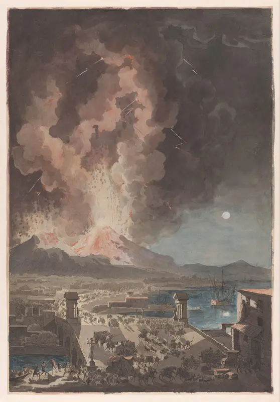 Uitbarsting van de Vesuvius, gezien vanaf de Ponte della Maddalena, Napels Wall Art by Louis Jean Desprez - High-Resolution Digital Print