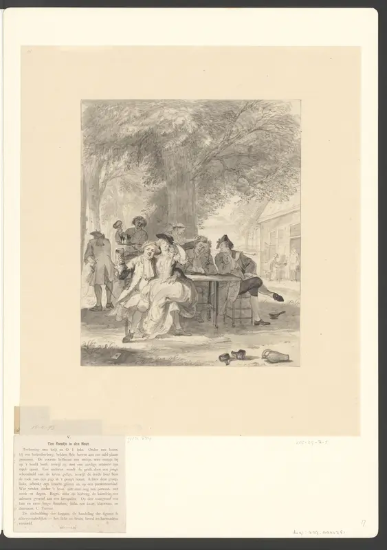 Uitgelaten gezelschap onder een boom voor een herberg Wall Art by Unknown - High-Resolution Digital Print