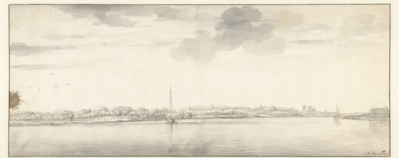 Uitgestrekt riviergezicht met schepen op kalm water Wall Art by Aelbert Cuyp - High-Resolution Digital Print