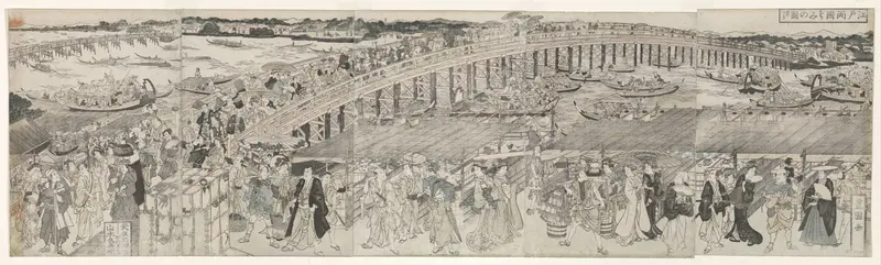 Uitzicht: genieten van de avondbries bij de Ryogokubrug Wall Art by Utagawa Toyokuni (I) - High-Resolution Digital Print