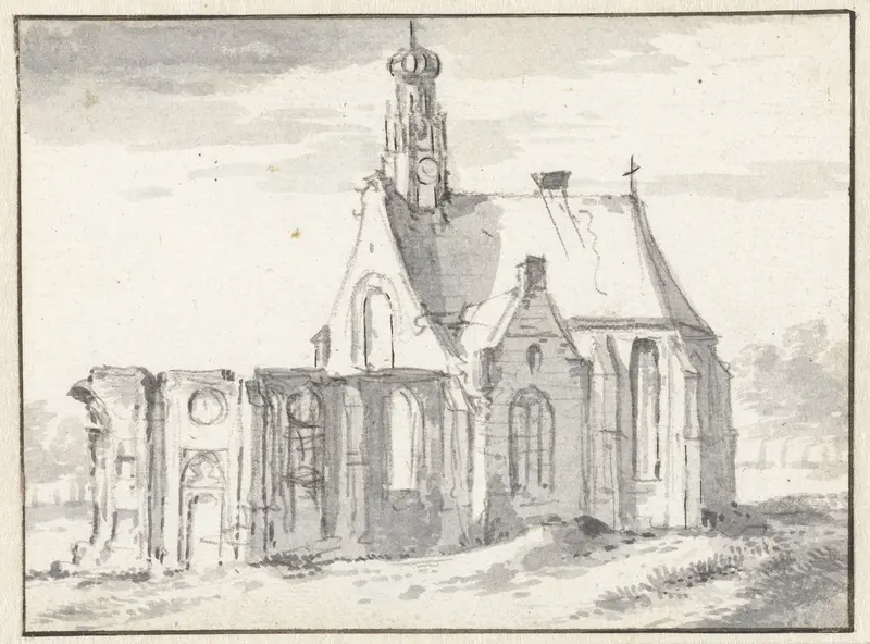 Uitzicht op de ruïnes van het schip van de kerk in Bergen, Noord-Holland Wall Art by Unknown - High-Resolution Digital Print