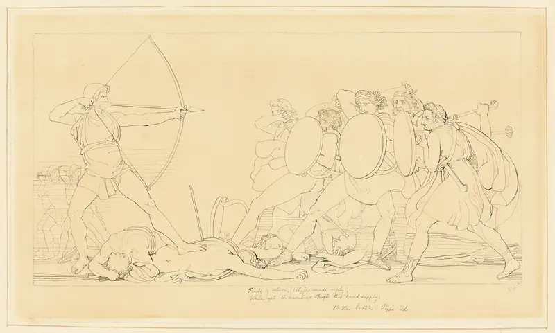 Ulysses Killing the Suitors Wall Art by John Flaxman - High-Resolution Digital Print