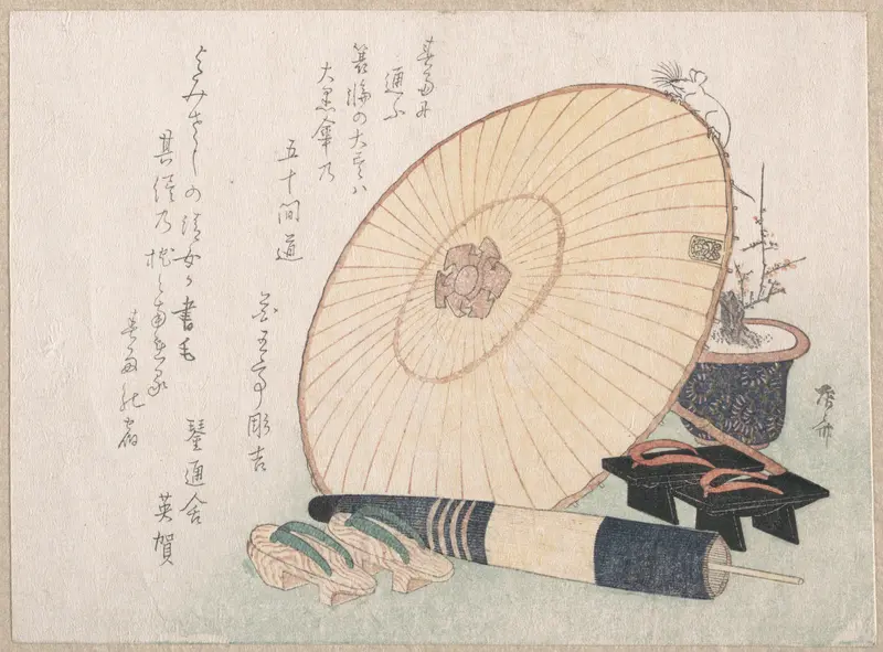 Umbrellas and Geta (Japanese Wooden Sandals)