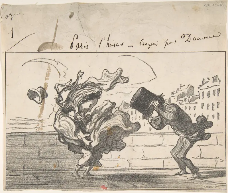 Un Coup de Vent non Prédit par Mathieu (de la Drôme), plate 1 from "Croquis d'Hiver" Wall Art by Honoré Daumier - High-Resolution Digital Print