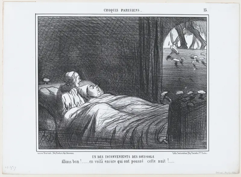 Un des inconvénients des sous-sols, from Croqius Parisiens, published in Le Charivari, November 26, 1856 Wall Art by Honoré Daumier - High-Resolution Digital Print