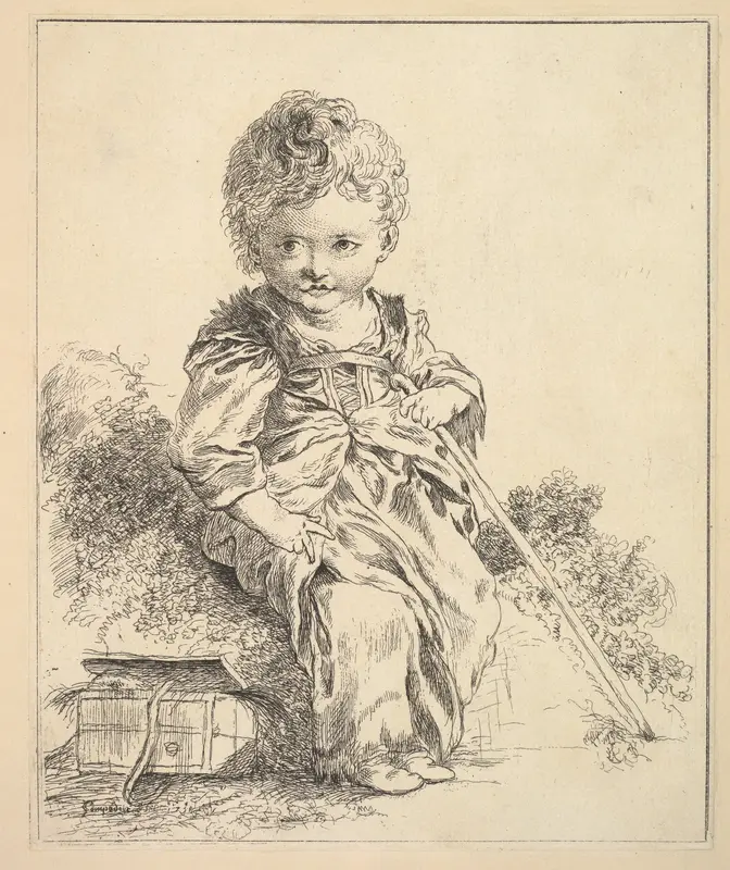 Un enfant assis sur une motte de terre (An enfant seated on a clod of earth), after Le Petit Savoyard by François Boucher, from Suite d'estampes gravées par madame la marquise de Pompadour d'après les pierres gravées de Guay, graveur du Roi Wall Art by Madame la Marquise de Pompadour - High-Resolution Digital Print