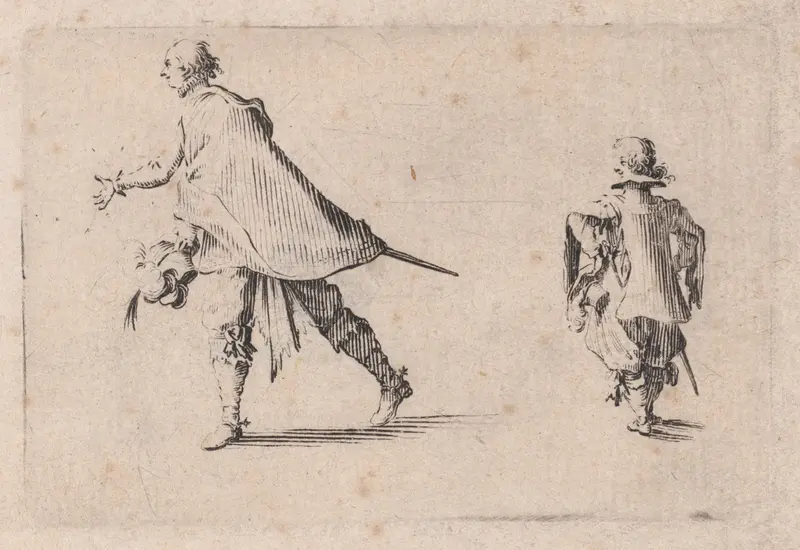 Un Gentilhomme et Son Page (A Gentleman and his Page), from "Les Caprices" Series B, The Nancy Set Wall Art by Jacques Callot - High-Resolution Digital Print