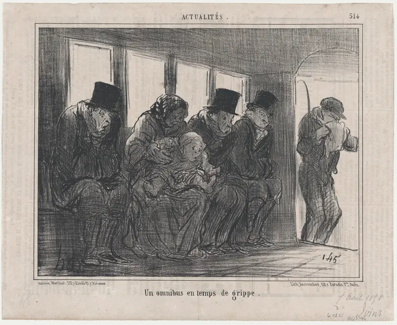 Un omnibus en temps de grippe, from Actualités, published in Le Charivari, April 7, 1858 Wall Art by Honoré Daumier - High-Resolution Digital Print