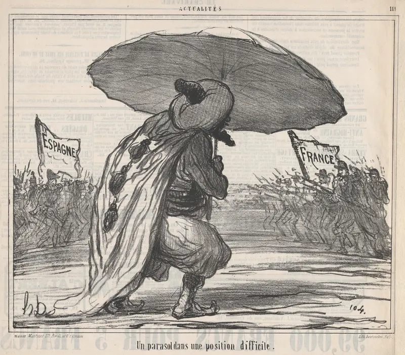 Un parasol dans une position difficule, from "Actualités" Wall Art by Honoré Daumier - High-Resolution Digital Print