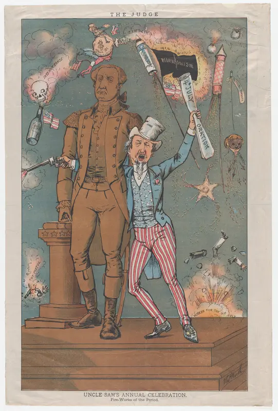 Uncle Sam's Annual Celebration, Fire-Works of the Period, from "The Judge" Wall Art by Thomas B. Worth - High-Resolution Digital Print
