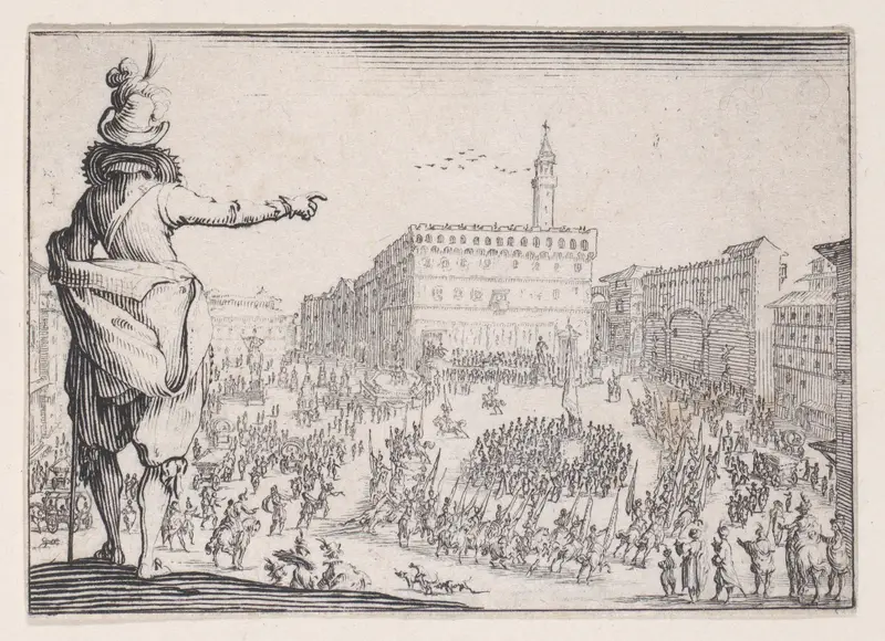 Une Fête sur la Place de la Signoria a Florence (A Festival on the Piazza della Signoria in Florence), from "Les Caprices" Series A, The Florence Set Wall Art by Jacques Callot - High-Resolution Digital Print