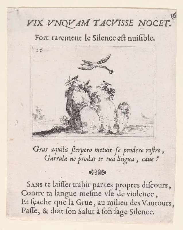 Une Grue Volant (A Flying Crane), plate 16 from "Lux Claustri ou La Lumière du Cloitre" (The Light of the Cloisters) Wall Art by Jacques Callot - High-Resolution Digital Print