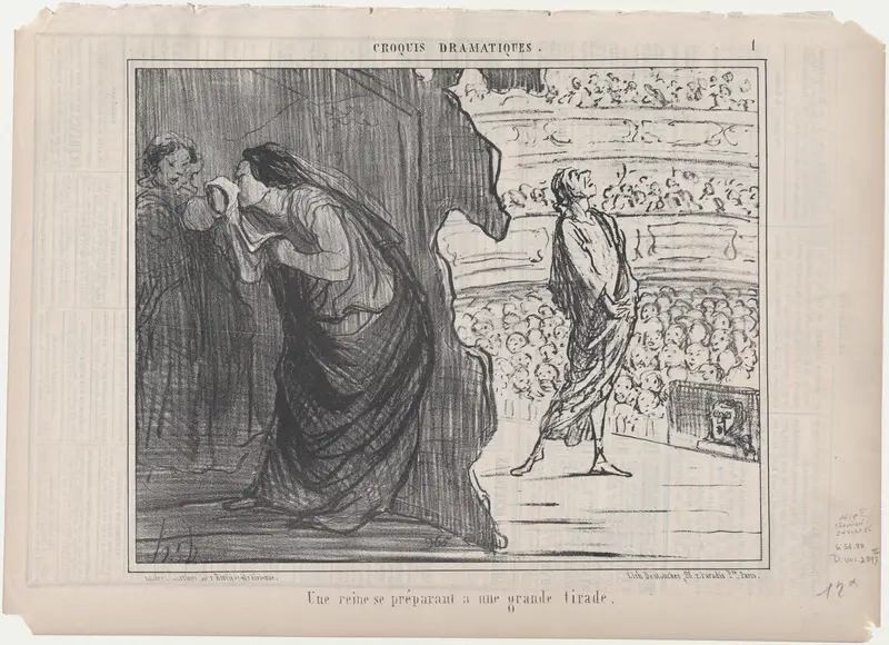 Une reine se préparant a une grande tirade, from Croquis Dramatiques, published in Le Charivari, September 24, 1856 Wall Art by Honoré Daumier - High-Resolution Digital Print