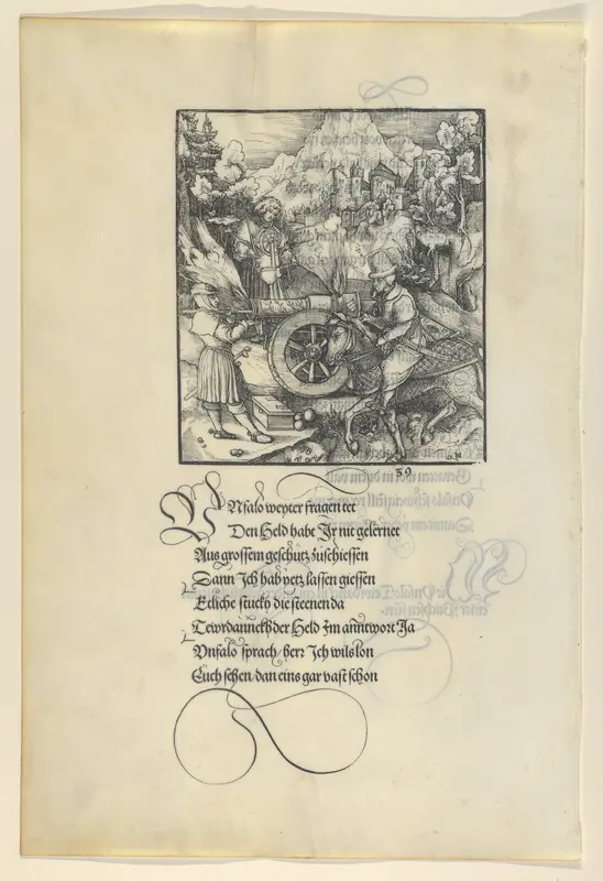 Unfalo Endangering Theuerdanck While Firing a Cannon, from Theuerdanck Wall Art by Hans Schäufelein - High-Resolution Digital Print