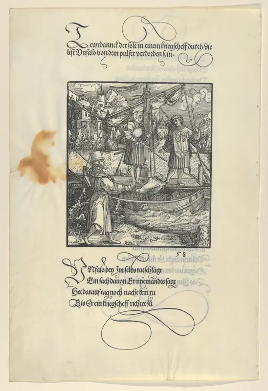 Unfalo Nearly Causing the Explosion of Theuerdanck's Ship, from Theuerdanck Wall Art by Hans Schäufelein - High-Resolution Digital Print
