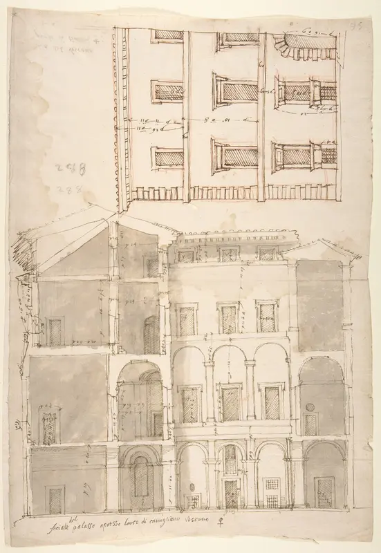 Unidentified Palace, section and half elevation (recto) blank (verso)