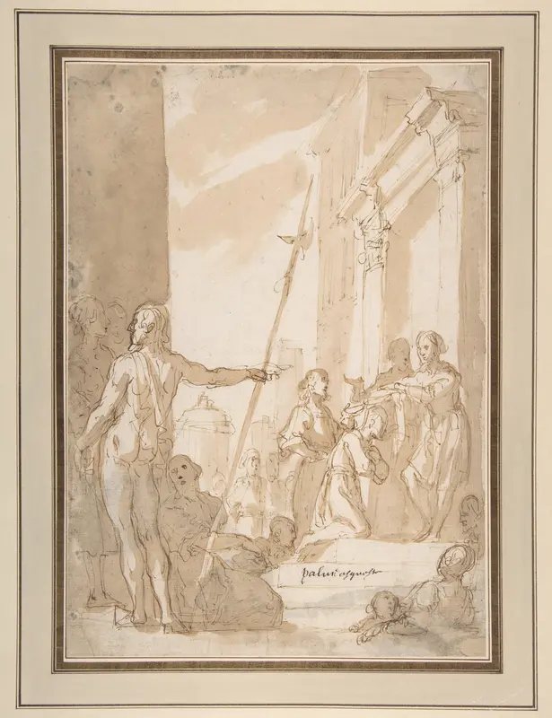 Unidentified subject: Standing Figure Placing a Scapular (?) on a Kneeling Figure Wall Art by Astolfo Petrazzi - High-Resolution Digital Print