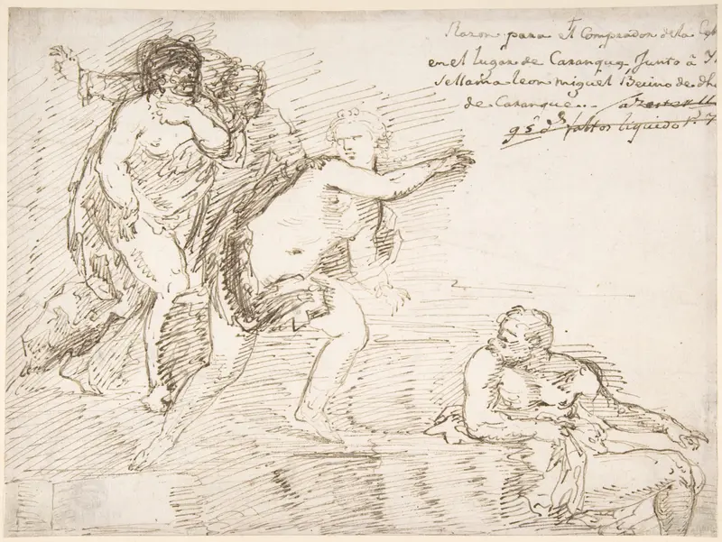 Unidentified Subject with Male Nudes at Left and Right, with a Female Nude at Center Wall Art by Anonymous, Spanish, 17th century - High-Resolution Digital Print