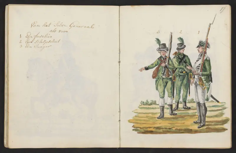 Uniformen van het corps van de Rijngraaf van Salm in 1786 Wall Art by S.G. Casten - High-Resolution Digital Print