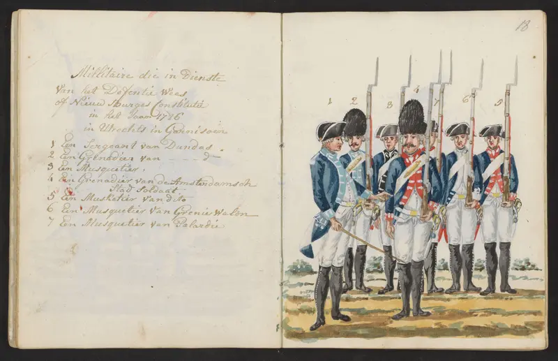 Uniformen van militairen in het Defensiewezen en het Utrechts garnizoen in 1786 Wall Art by S.G. Casten - High-Resolution Digital Print