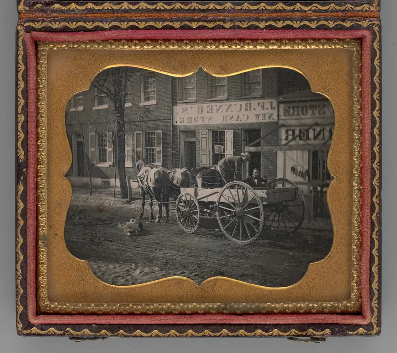 Untitled (City Scene with Horse-Drawn Carriage)