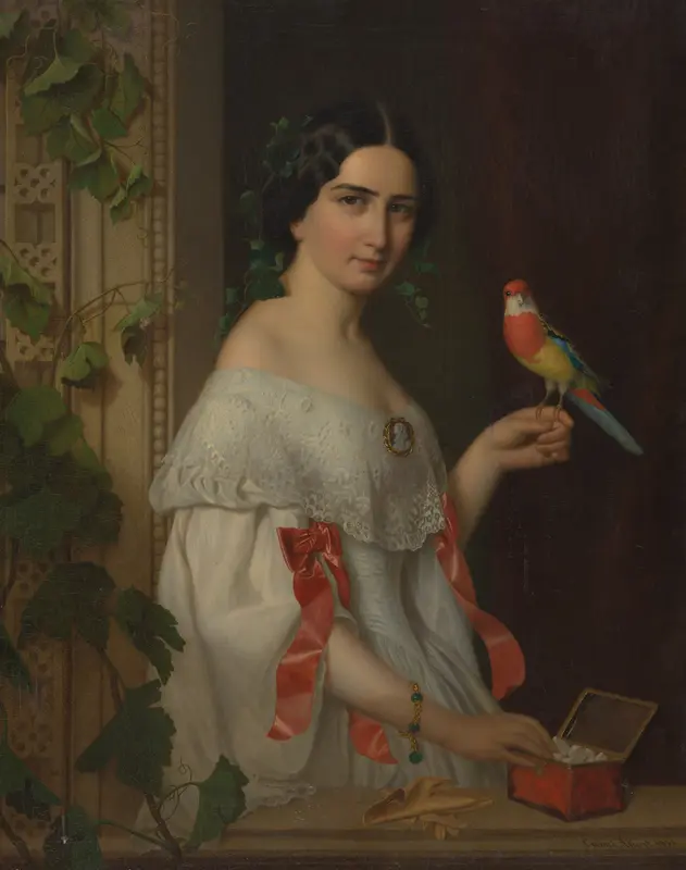 Untitled (Lady with a Parakeet) Wall Art by August (Ágost)  Canzi - High-Resolution Digital Print
