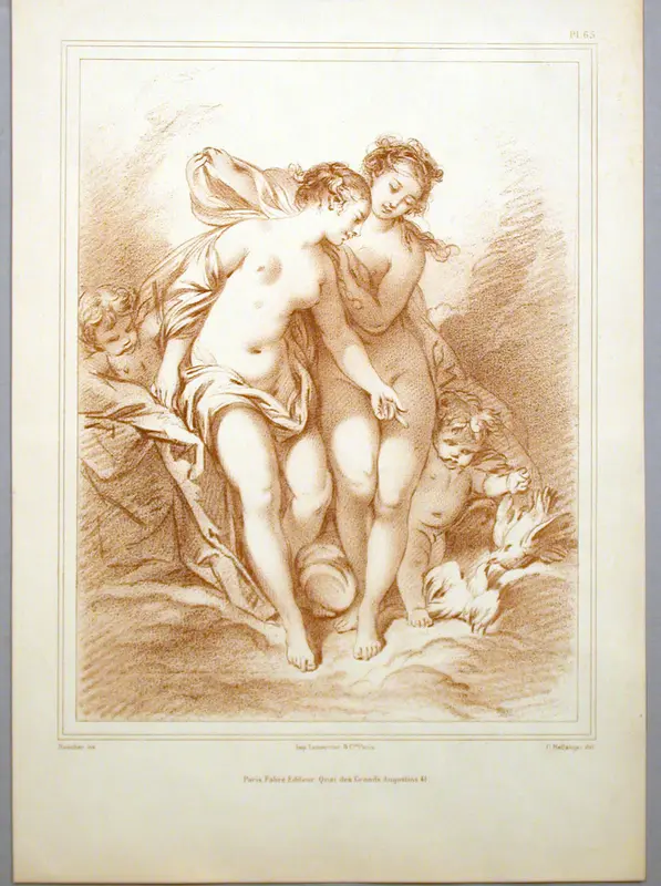 Untitled: Two female nudes with two putti and doves Wall Art by After Bellanger (?) - High-Resolution Digital Print