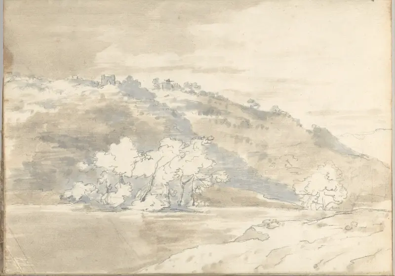 Upon the Tiber, near Rome (Smaller Italian sketchbook, leaf 33 recto) Wall Art by Joseph Wright (Wright of Derby) - High-Resolution Digital Print