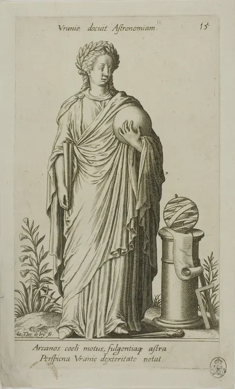 Urania, Muse of Astronomy, plate 15 from Parnassus Biceps Wall Art by Johann Theodor de Bry - High-Resolution Digital Print