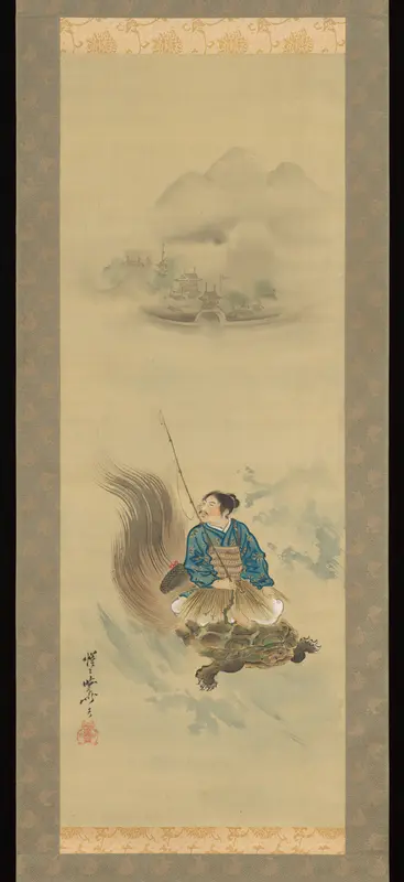 Urashima Tarō Riding on a Tortoise Wall Art by Kawanabe Kyōsai 河鍋暁斎 - High-Resolution Digital Print