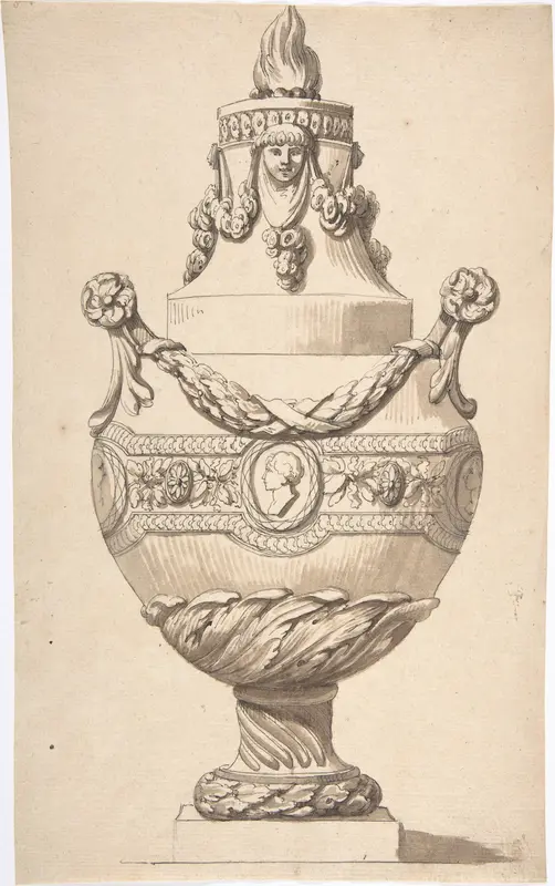 Urn with Acanthus Base and Flambeaux Top Wall Art by Anonymous, French, 18th century - High-Resolution Digital Print