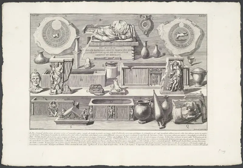 Urnen, sarcofagen en fragmenten van gebeeldhouwde reliëfs Wall Art by Unknown - High-Resolution Digital Print