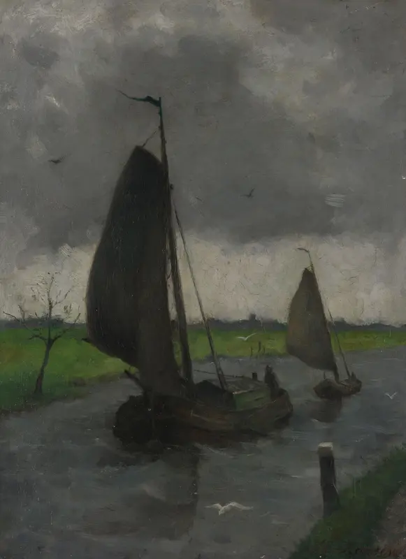 Vaart met zeilende scheepjes Wall Art by Eduard Karsen - High-Resolution Digital Print