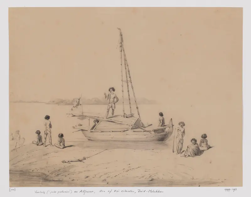 Vaartuig bij strand en Alfoeren, Aru of Kai eilanden, Zuidoost-Molukken Wall Art by Adrianus Johannes Bik - High-Resolution Digital Print