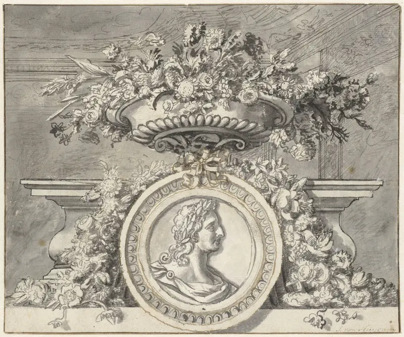 Vaas met bloemen met een medaillon Wall Art by Jan van Huysum - High-Resolution Digital Print