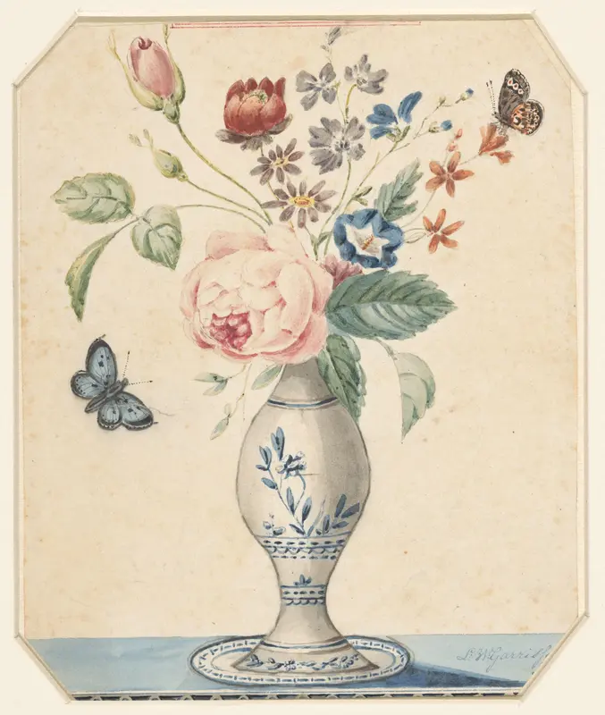 Vaasje met bloemen en een blauwe vlinder Wall Art by L.W. Garrison - High-Resolution Digital Print