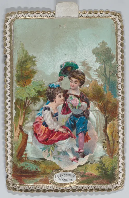 Valentine - Mechanical scene, couple riding in a coach drawn by goats. Wall Art by Anonymous - High-Resolution Digital Print